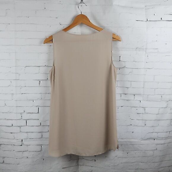 CHICO'S TAN SLEEVELESS ROUND NECK TANK TOP WITH GOLD METAL POLKA DOT DETAIL - Picture 8 of 9